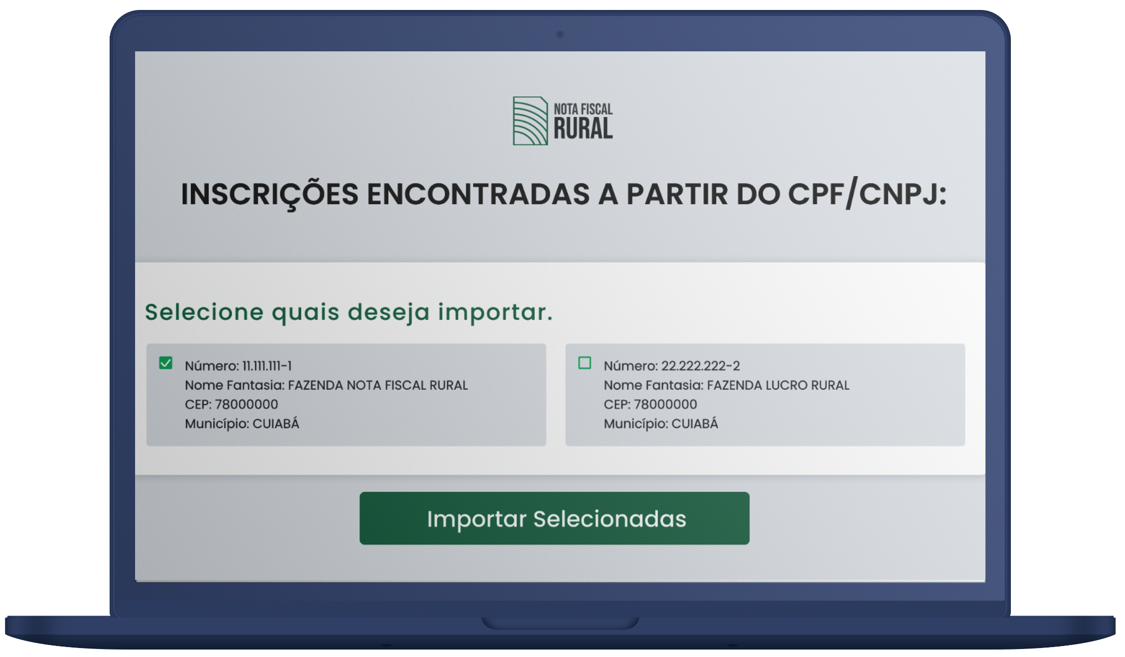 Tela de dashboard da Nota Fiscal Rural com informações financeiras